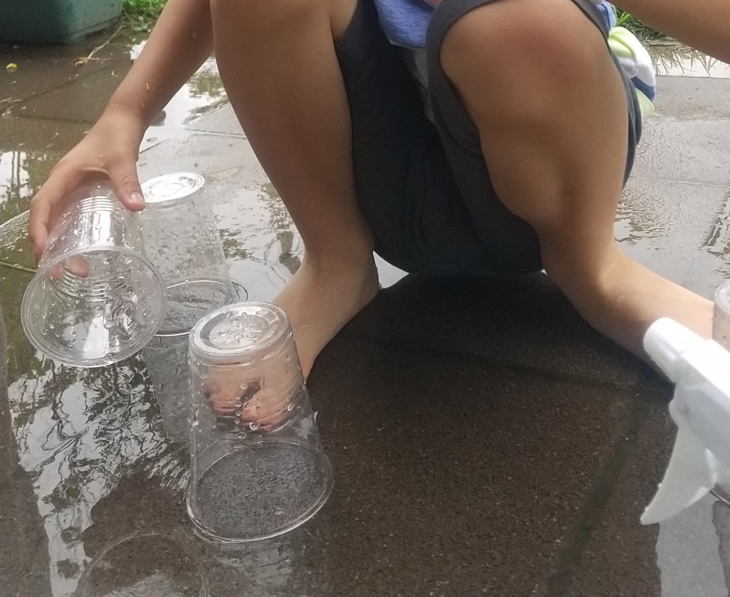 カップを並べる子ども