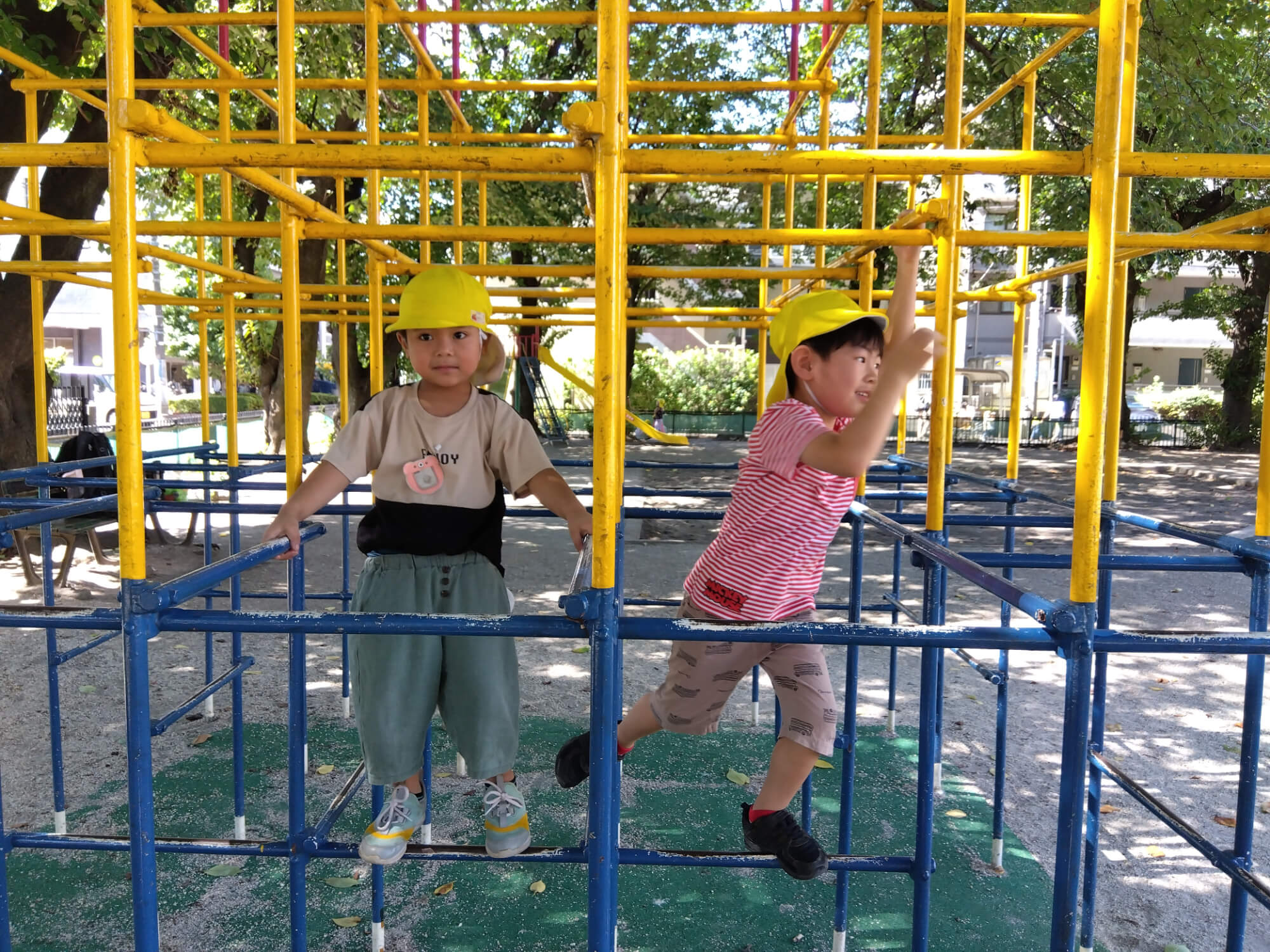 ジャングルジムで遊ぶ子どもたち