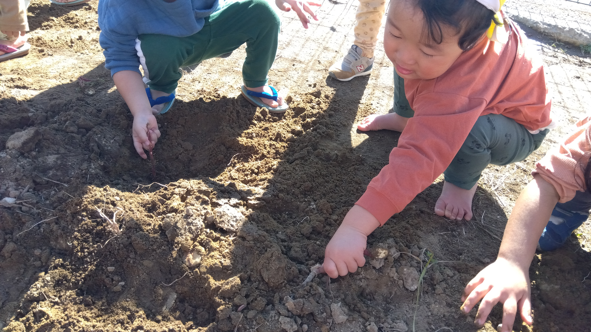 土を掘る子ども