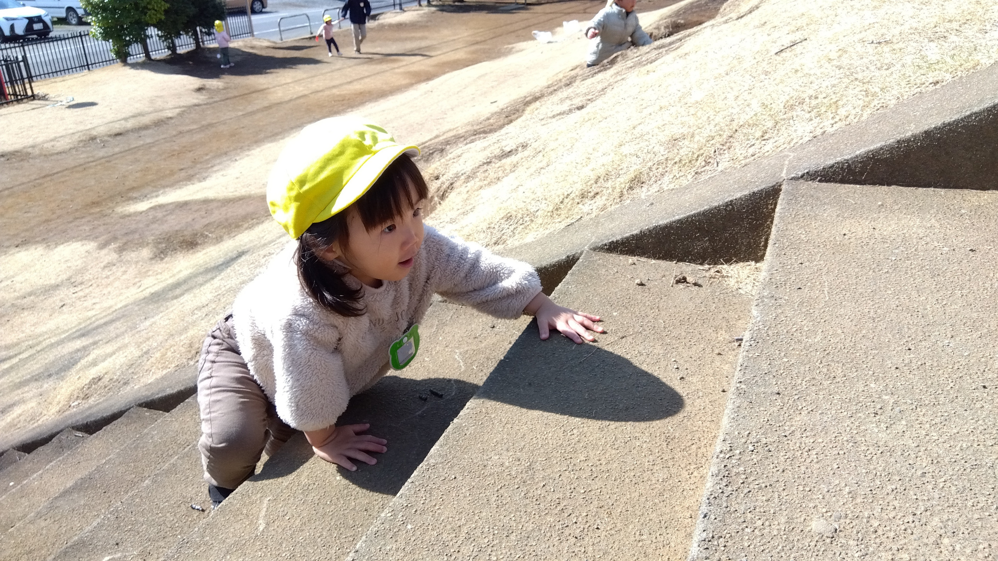 公園の階段を上る子どもたち