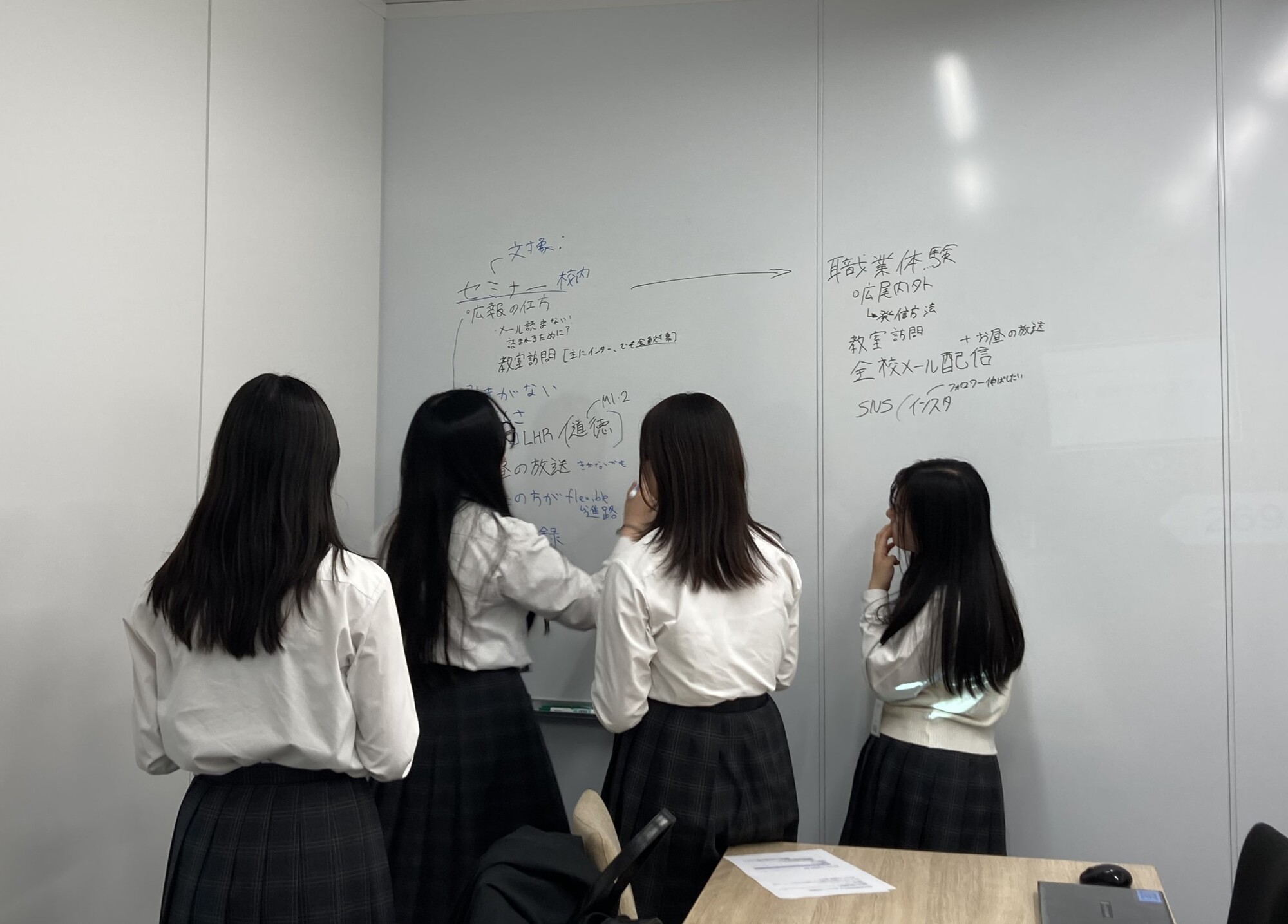 新高校2年生のインターン4名が企画会議を行っている様子