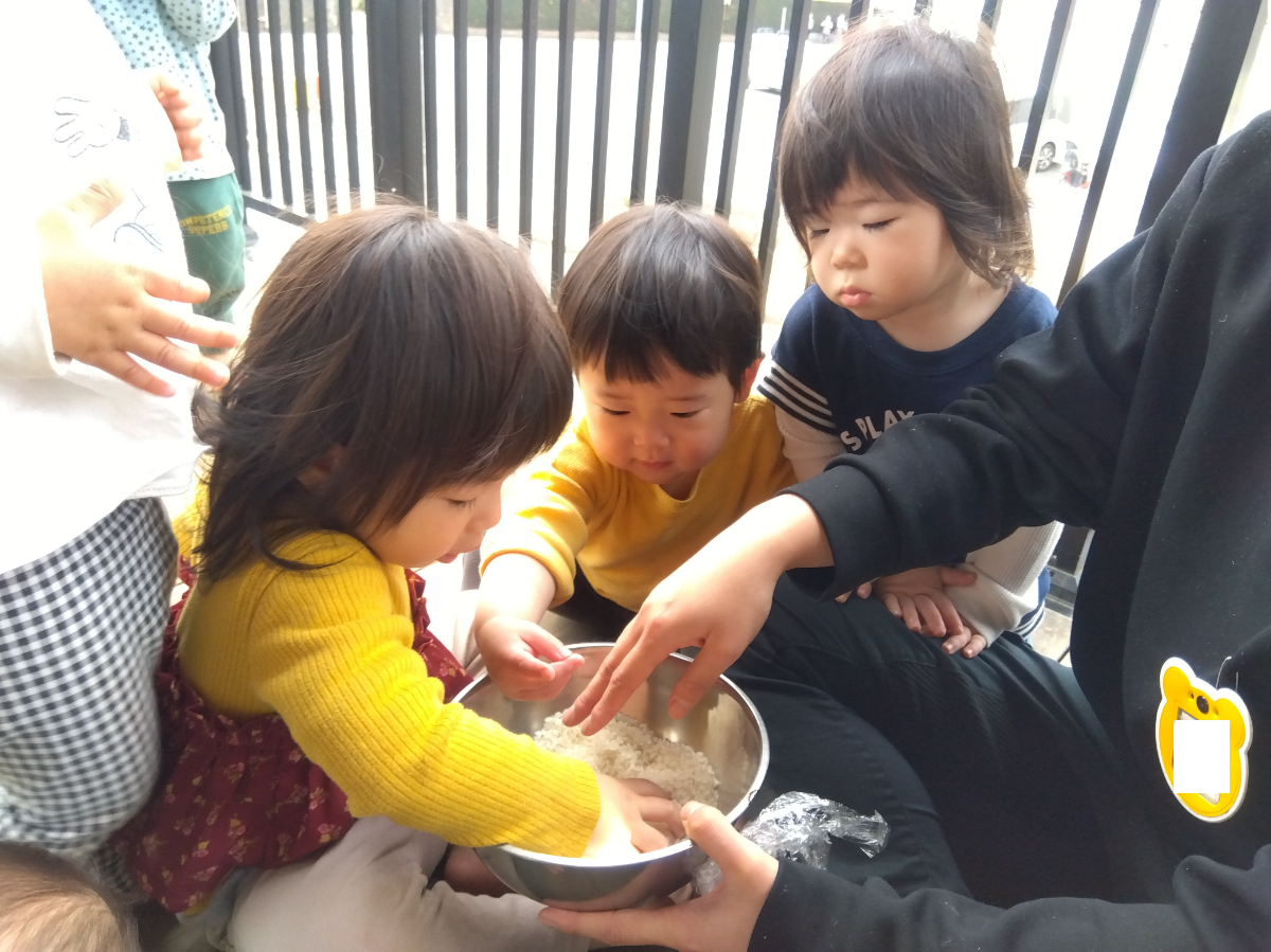 お米を触る子どもたち