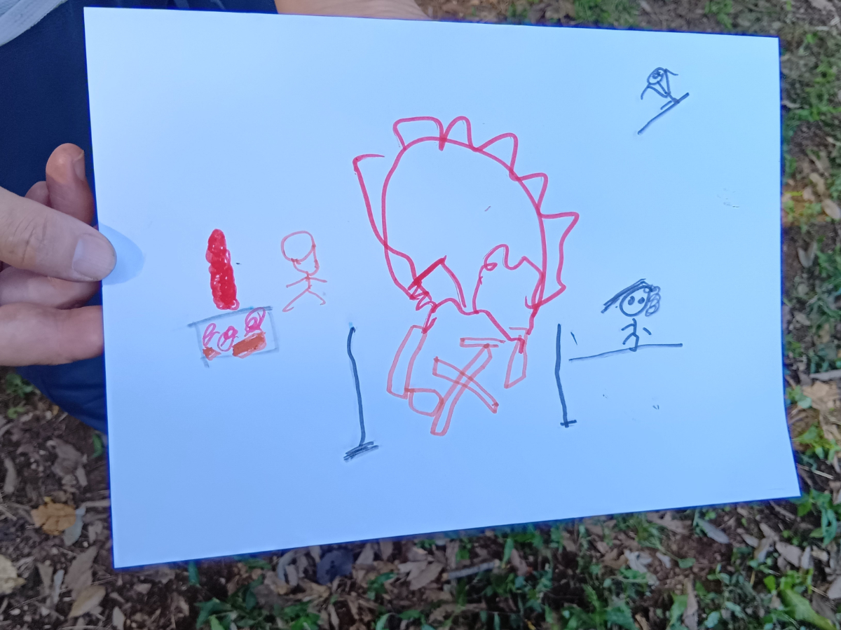 子どもが描いた焚き火の絵