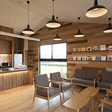 Interior with wooden furniture