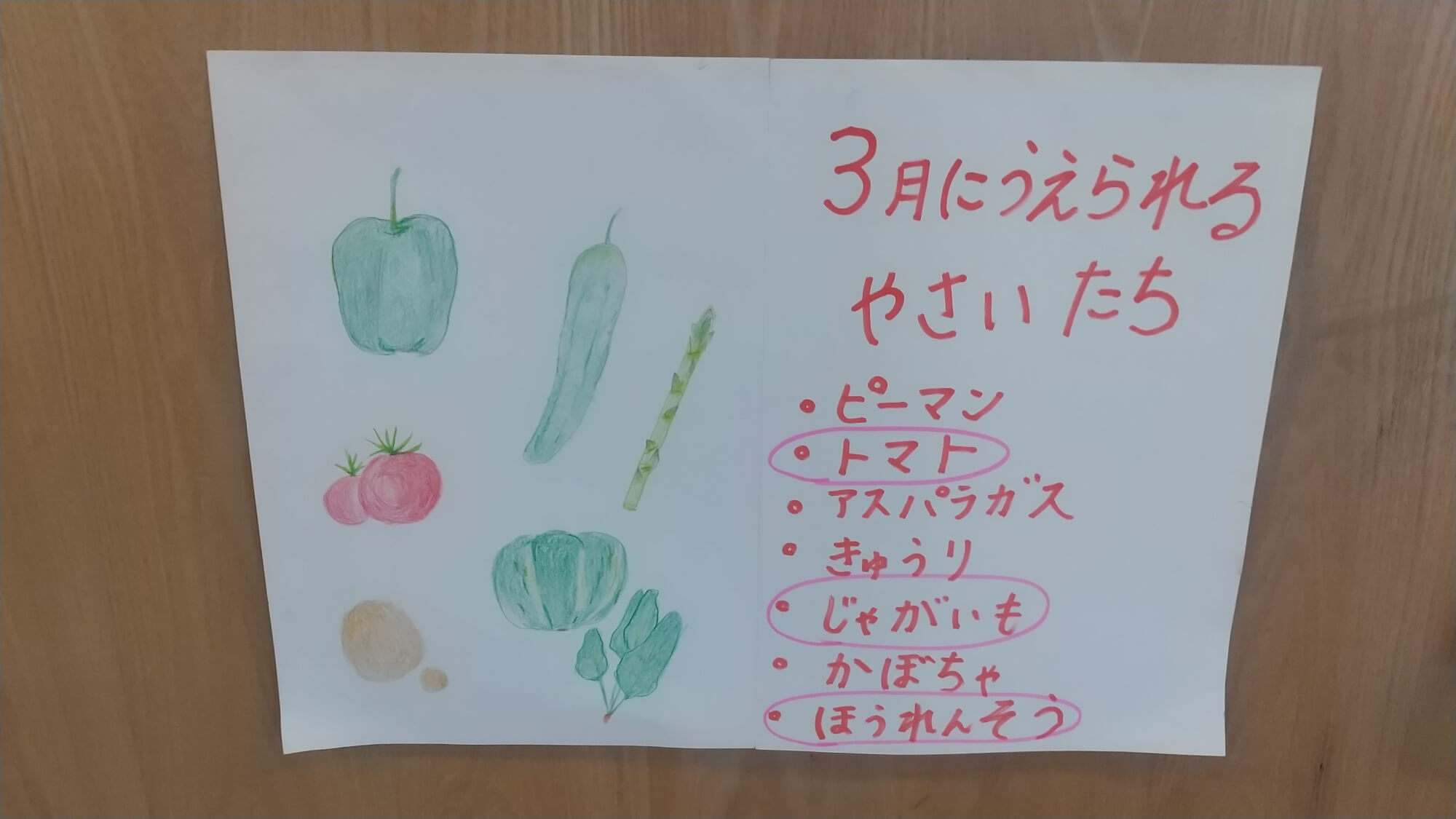 子どもたちが書いた「3月に植えたい野菜」