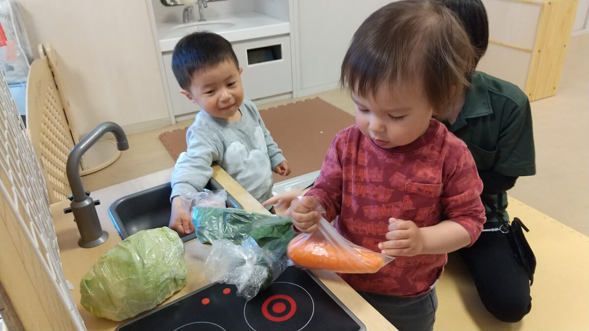 野菜に触れる子どもたち