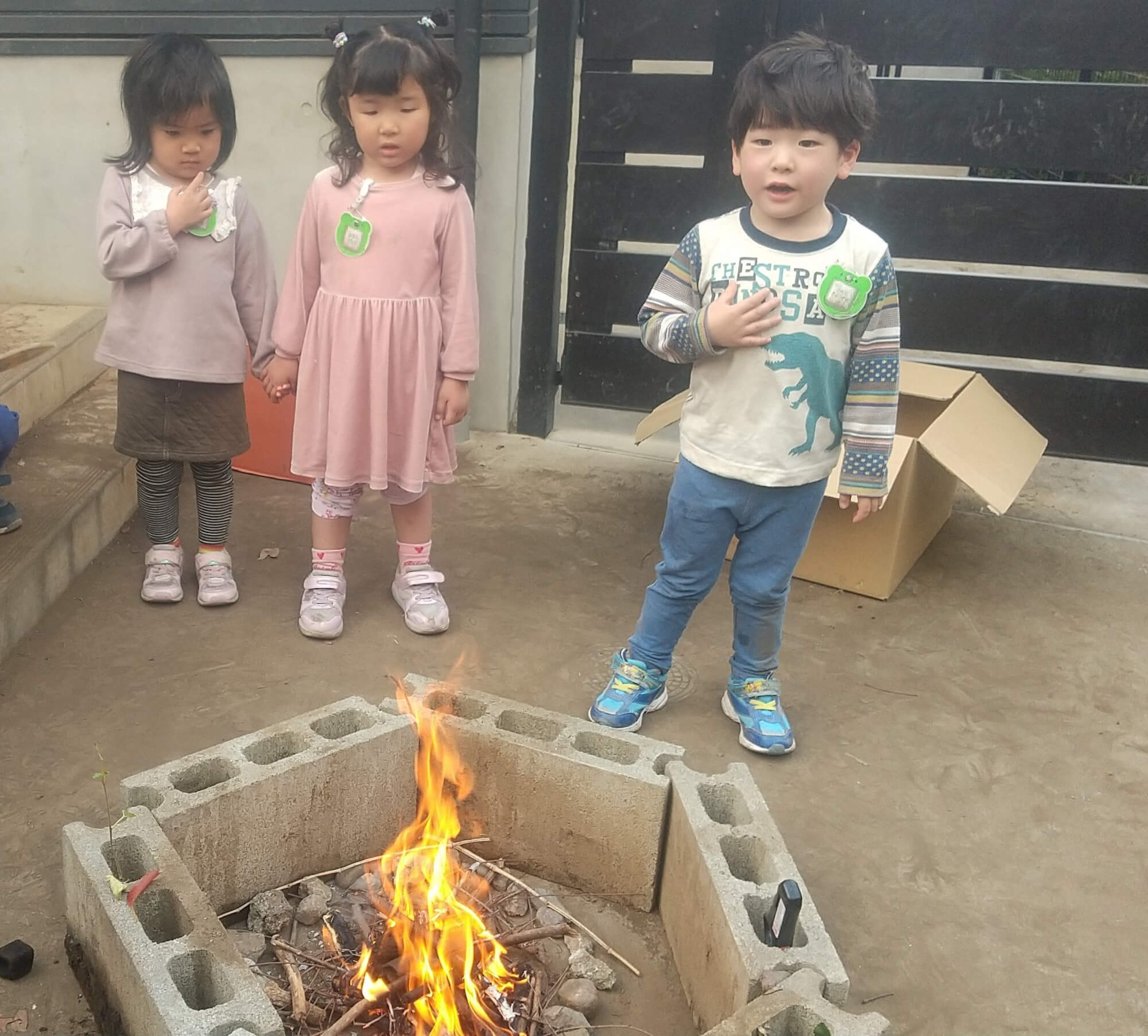 火を観察する子どもたち