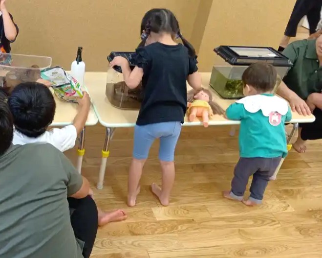 水槽をのぞき込む子どもたち