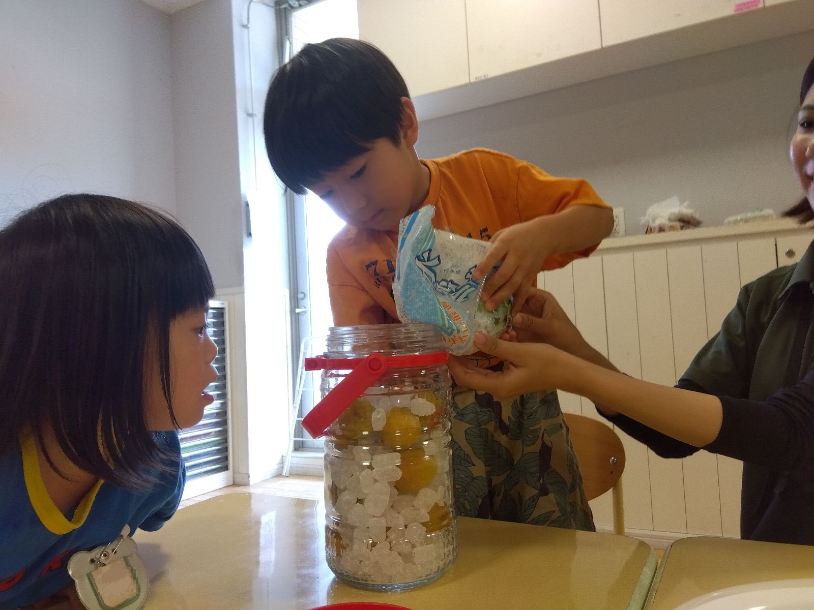 梅シロップを作る子どもたち