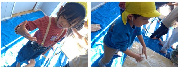 お餅を丸める子どもたち