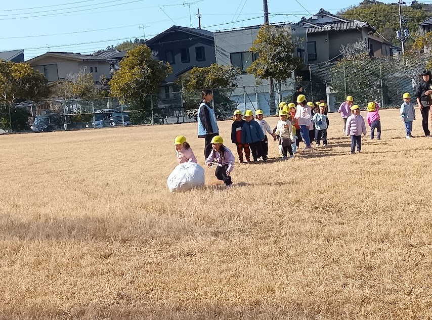 大玉を転がす子どもたち