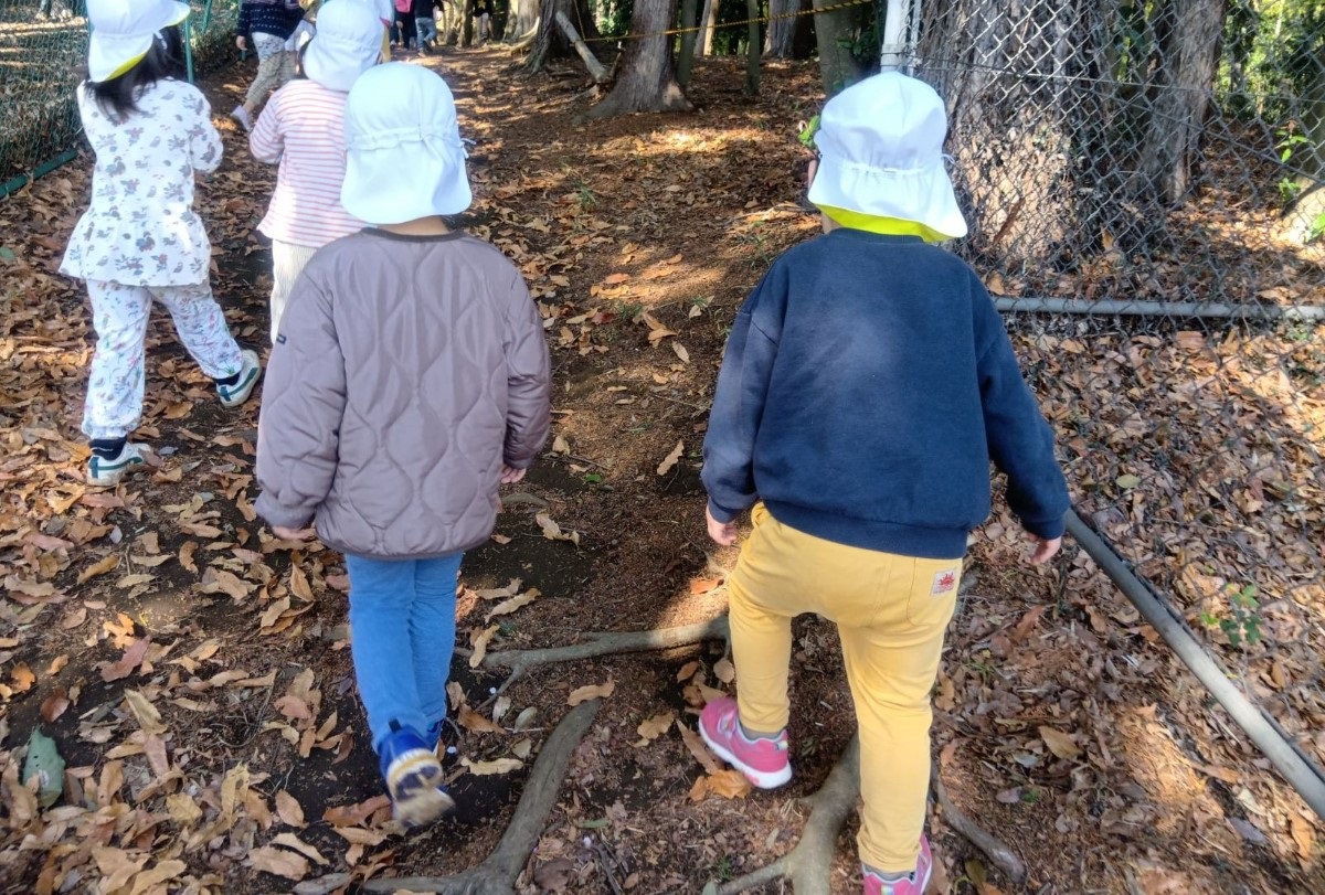 里山に入る子どもたち